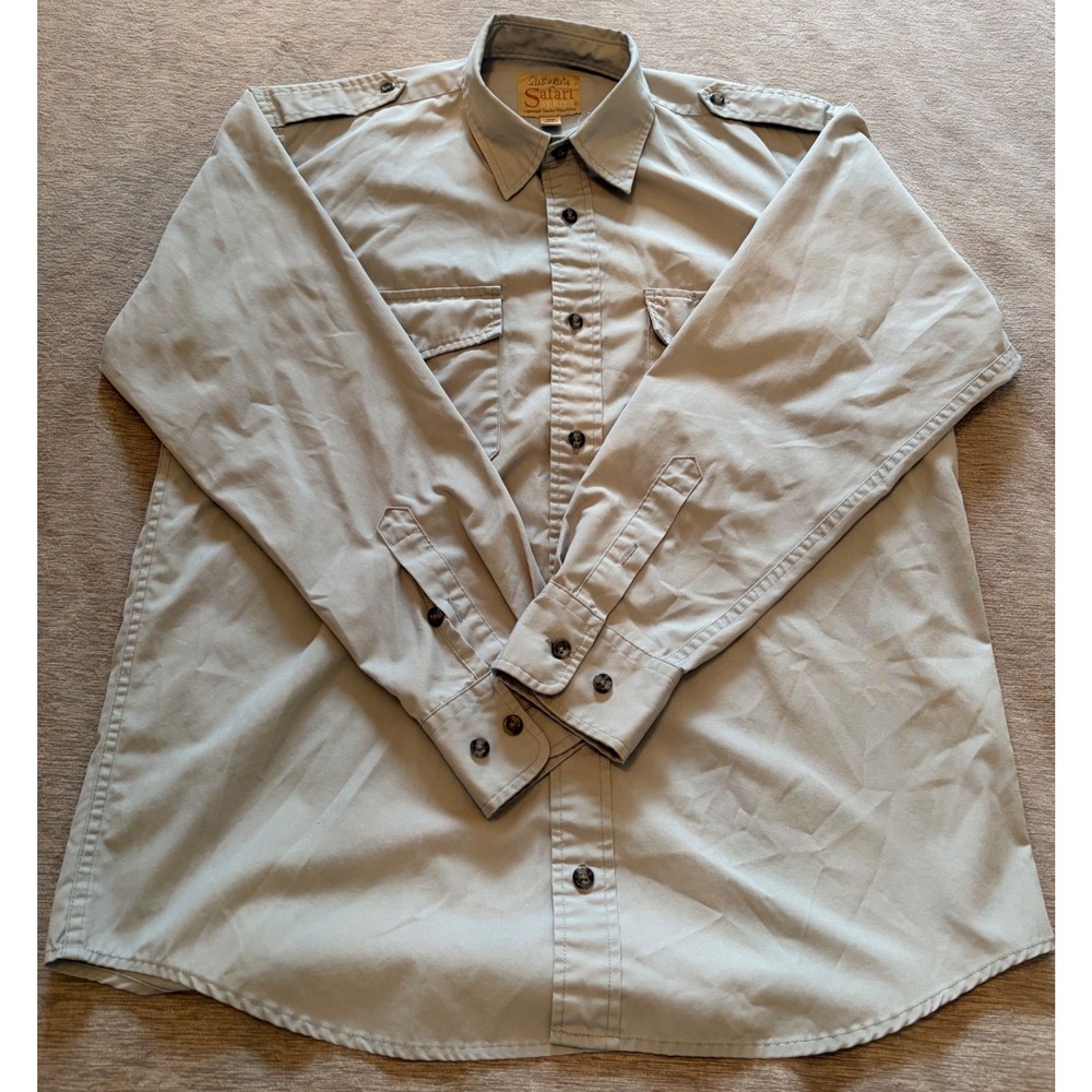 Cabelas Safari Series Mens Long Sleeve Button Down Shirt Blue Gray Epaulets